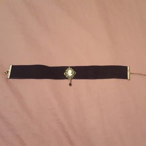 1928 Black Velvet Choker with Medallion Detail